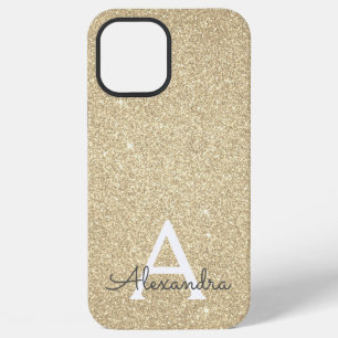 Funda Para iPhone 12 Pro Max Lujo Monograma con Brillo Dorado
