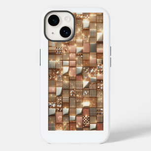 Funda Para iPhone 14 Lujo Mosaico Geométrico 3D de Oro Rosa y Diamante