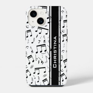 Funda Para iPhone 14 Lujo Personalizado Blanco y Negro Notas Musicales