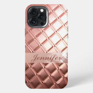 Funda Para iPhone 13 Pro Max Lujo Rosa Dorado Brillo Personalizado Agrega Tu No