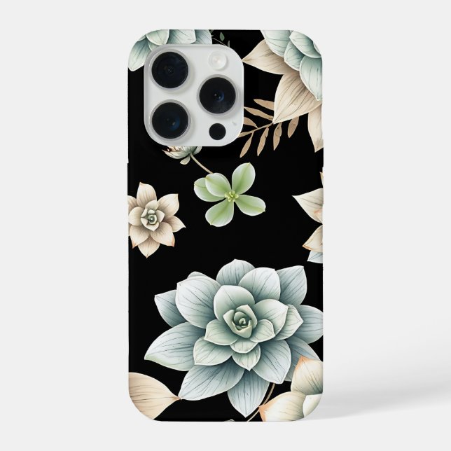 Funda Para iPhone Lujosa roseta suculenta temperamental negra botáni (Reverso )
