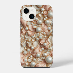 Funda Para iPhone 14 Lujosas Flores de Seda Rosa en 3D y Brillo Real
