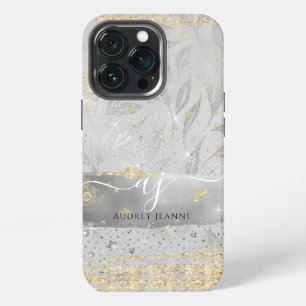 Funda Para iPhone 13 Pro Lujosas Joyas Brillantes de Plata y Oro con Inicia
