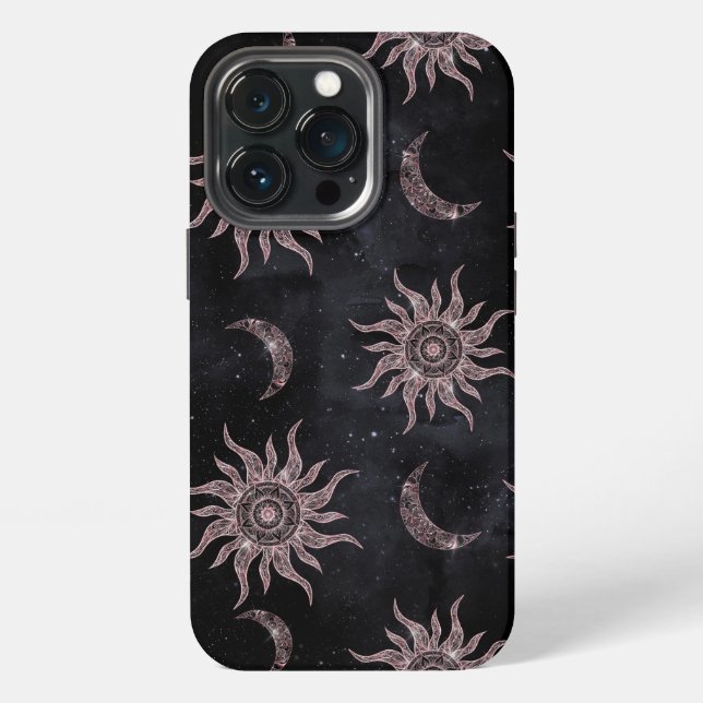 Funda Para iPhone Luna Sol Mandala Rosa Negro (Reverso )