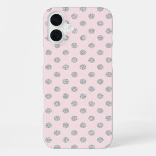 Funda Para iPhone 16 Plus Lunares de purpurina falsos rosados y plateados