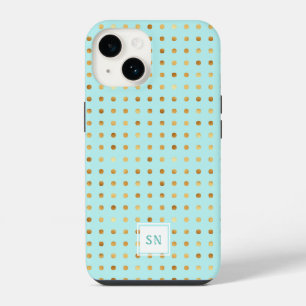 Funda Para iPhone 14 Lunares dorados sobre patrón verde menta