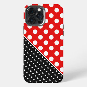 Funda Para iPhone 13 Pro Max Lunares Elegantes Rojos, Negros y Blancos