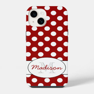 Funda Para iPhone 14 Lunares rojos y blancos de moda Monograma