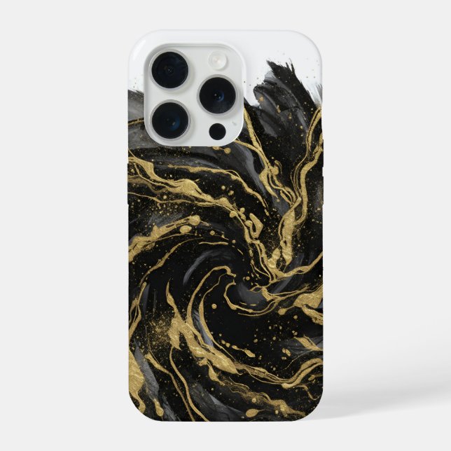 Funda Para iPhone Luxury Gold and Black Abstract Marble Ink Flow (Reverso )