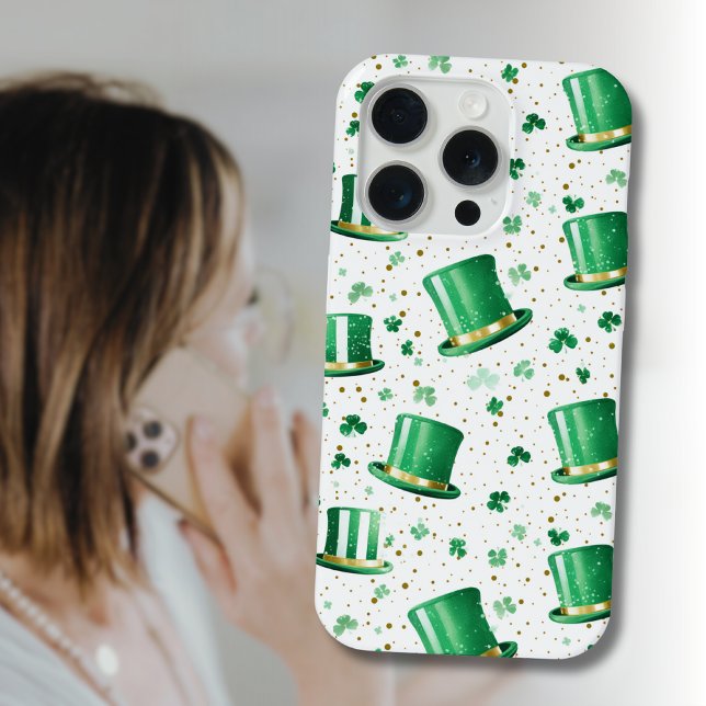 Funda Para iPhone Luxury Green Gold Hats and Shamrocks White (Subido por el creador)