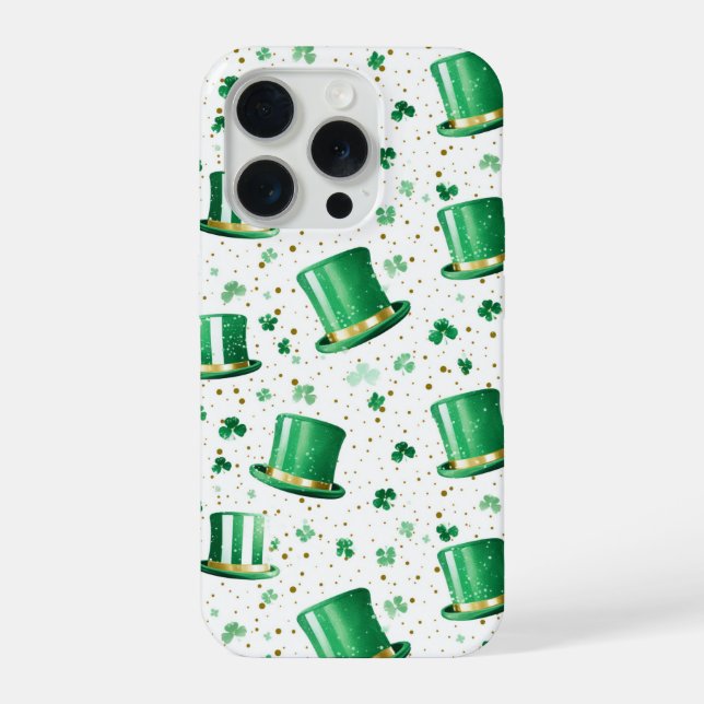 Funda Para iPhone Luxury Green Gold Hats and Shamrocks White (Reverso )