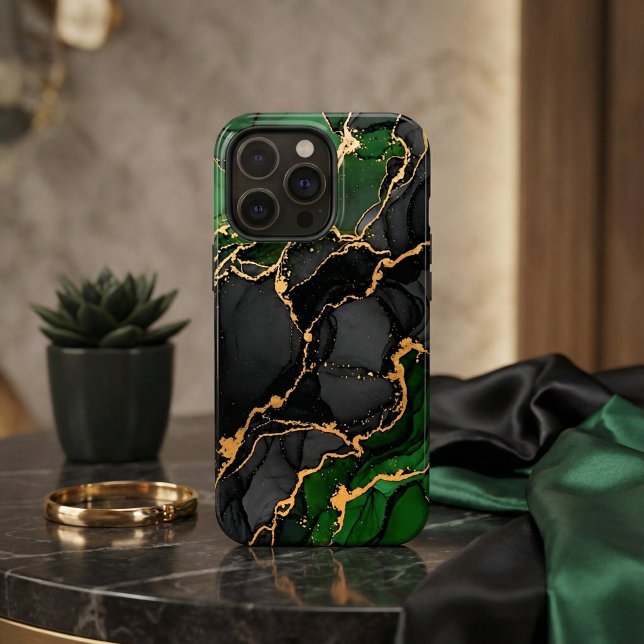 Funda Para iPhone Luxury Moss & Gold Abstract Alcohol Ink Art (Subido por el creador)