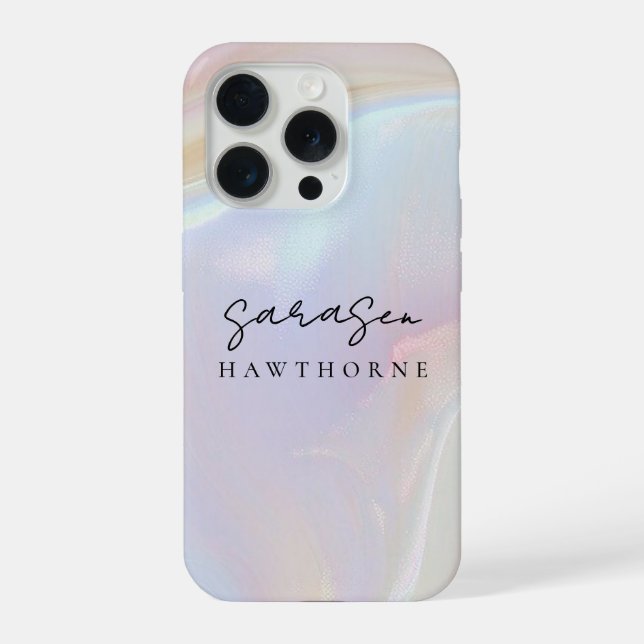 Funda Para iPhone Luxury Opal Shell Holographic Elegant Script Name (Reverso )