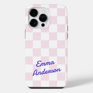 Funda Para iPhone 14 Pro Max Luz de nombre retro rosa claro patrón de tablero d