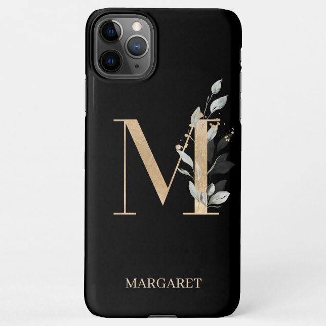 Funda Para iPhone M Monograma Floral Personalizado (Reverso)