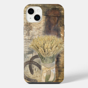 Funda Para iPhone 14 Plus madera de granero rústico trigo herraduras occiden