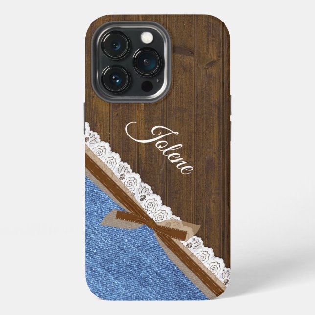 Funda Para iPhone Madera Mezclilla y Encaje Tema Occidental  (Reverso )