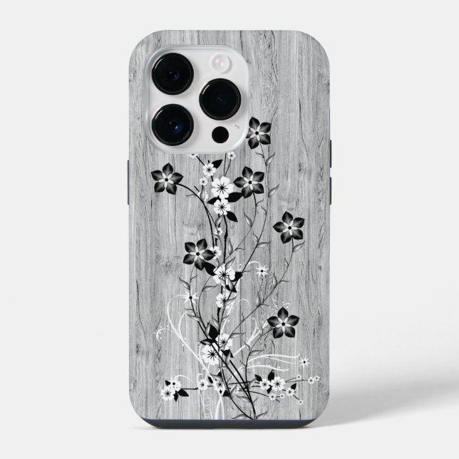 Funda Para iPhone Madera moderna y elegante - flores - madera (Reverso )