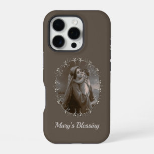 Funda Para iPhone 16 Pro Madonna vintage y niño con marco plateado