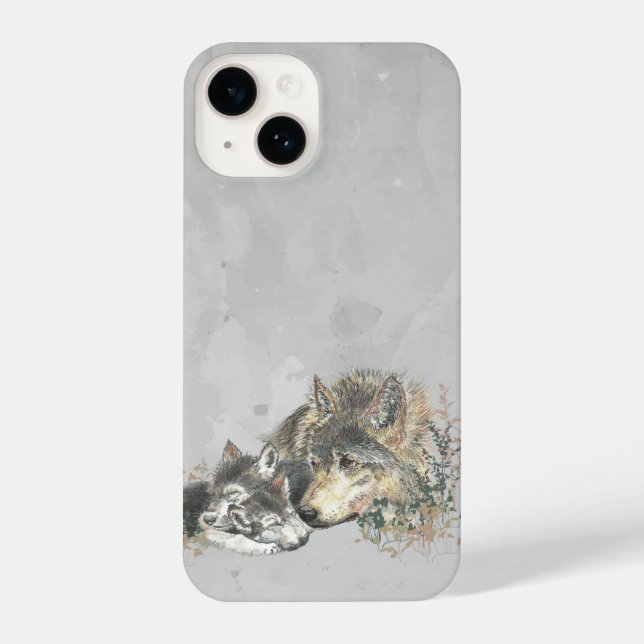 Funda Para iPhone Madre acuarela Padre Wolf y Cubs Arte Animal (Reverso )