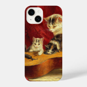Funda Para iPhone 14 Madre gata y gatitos jugando con guitarra