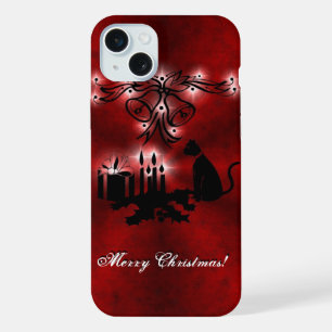 Magia de Navidad con gato negro en arcoíris rojo