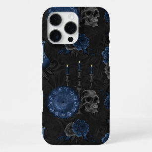 Funda Para iPhone 16 Pro Max Magia Zodiacal Rosas de cráneo gótico azul marin