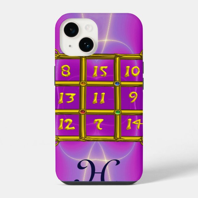 Funda Para iPhone MÁGIC SQUARE 33 MONOGRAM Combustible rosa, morado (Reverso )