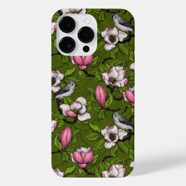 Funda Para iPhone Magnolia y pájaro del titmouse 2 (Reverso)