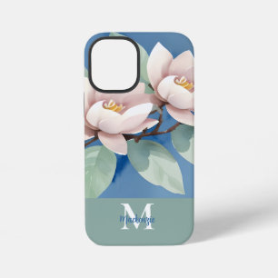 Funda Para iPhone 12 Mini Magnolias hermosas personalizadas   Azul y blanco