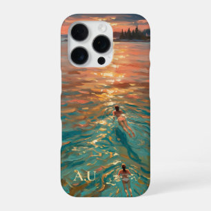 Funda Para iPhone 16 Pro Maine Swimmers Sunset Oil Painting Monogram