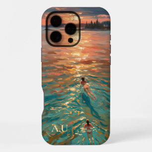 Funda Para iPhone 16 Pro Max Maine Swimmers Sunset Oil Painting Monogram