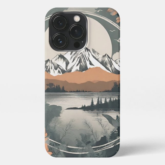 Funda Para iPhone Malerische Berglandschaft vor See in Aquarell (Reverso)