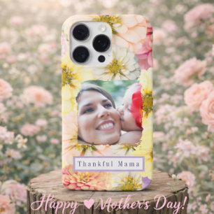 Funda Para iPhone 16 Pro Mamá agradecida Foto personalizada Subir floral