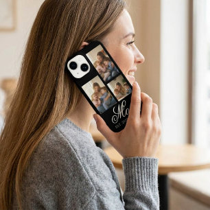Funda Para iPhone 14 Mamá Estableció Fuente Elegante Negra 3 Foto