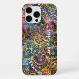 Funda Para iPhone 16 Pro Max Mandalá de oro moderno nebulosa azul púrpura nombr