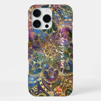 Funda Para iPhone 16 Pro Max Mandalá de oro moderno nebulosa azul púrpura nombr