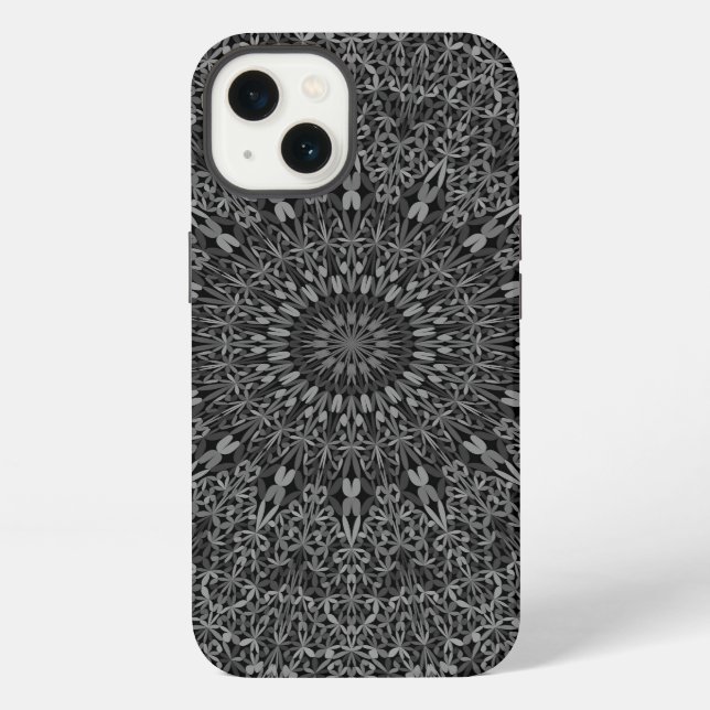 Funda Para iPhone Mandalá de selva gris oscuro (Reverso )