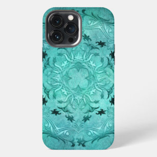Funda Para iPhone 13 Pro Max mandala étnico floral turquesa grunge