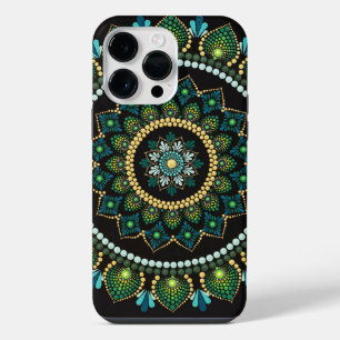 Funda Para iPhone 14 Pro Max Mandala Verde Pintado a mano Geometría Sagrada