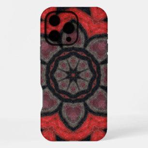 Funda Para iPhone 16 Pro Max Mandalala de Flor de Caleidoscopio Rojo y Negro en