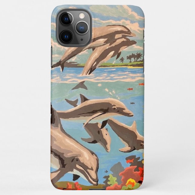 Funda Para iPhone Mano Pintada Por Número | Delfines lúdicos | (Reverso)