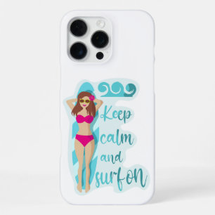 Funda Para iPhone 16 Pro Max Mantén la calma y surfea en tarjeta de chica moren