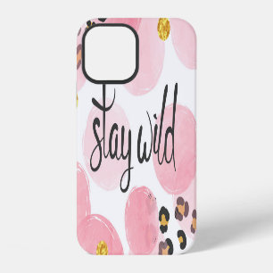 Funda Para iPhone 12 Mantén salvaje, estampado de leopardo, círculos ro
