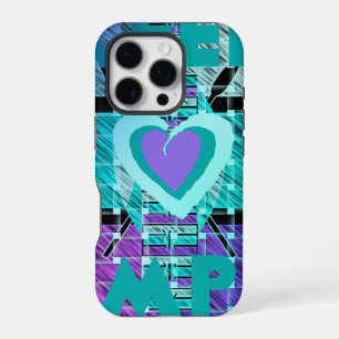 Funda Para iPhone 16 Pro Manténlo Simple: Arte de Patrón de Corazón Cian y