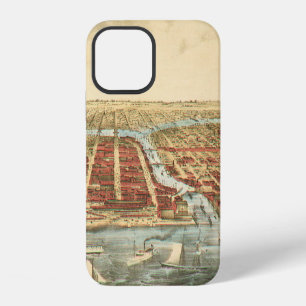 Funda Para iPhone 12 Mapa antiguo de Chicago, calle LaSalle y río