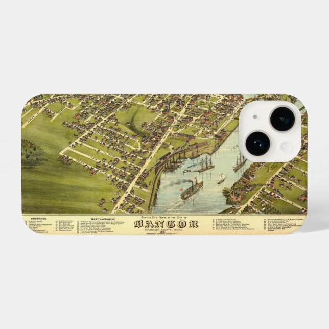 Funda Para iPhone Mapa antiguo de la época Bangor Maine USA 1875 (Reverso Horizontal)