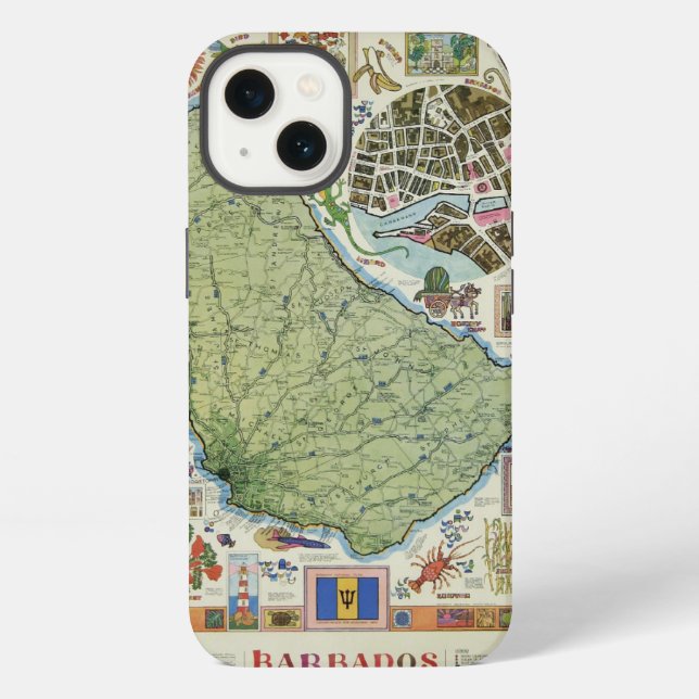 Funda Para iPhone Mapa Antiguo de la Isla de Barbados (Reverso )