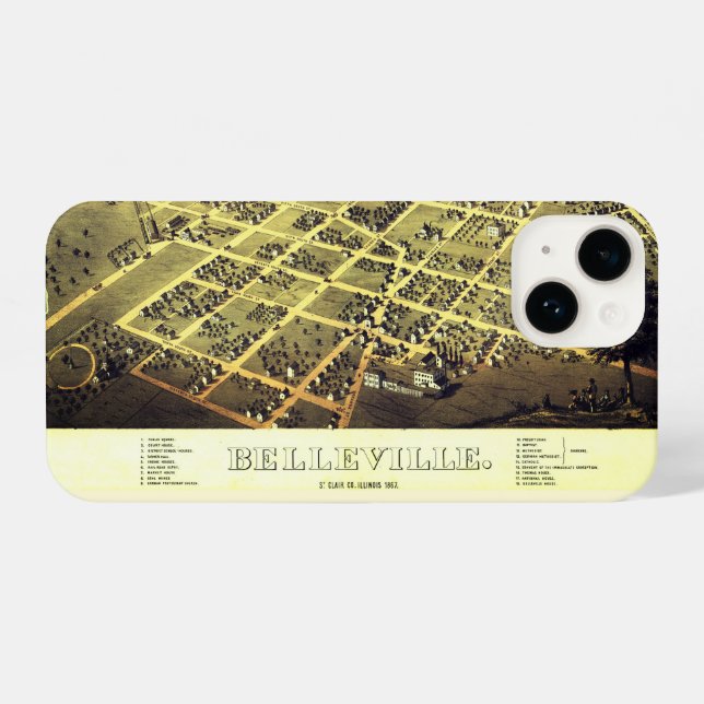 Funda Para iPhone Mapa de la vieja época Belleville Illinois USA 186 (Reverso Horizontal)
