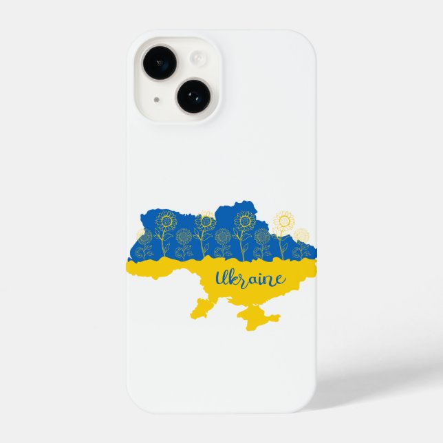 Funda Para iPhone Mapa de Ucrania con girasol y bandera ucraniana (Reverso )